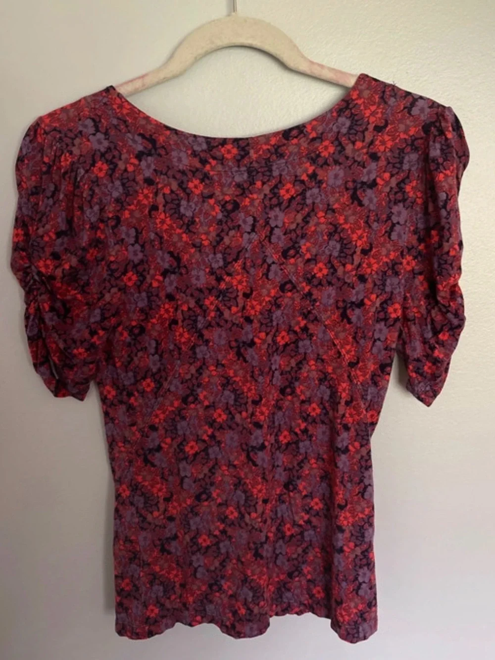 Free People Red Floral V-Neck Button Down Blouse